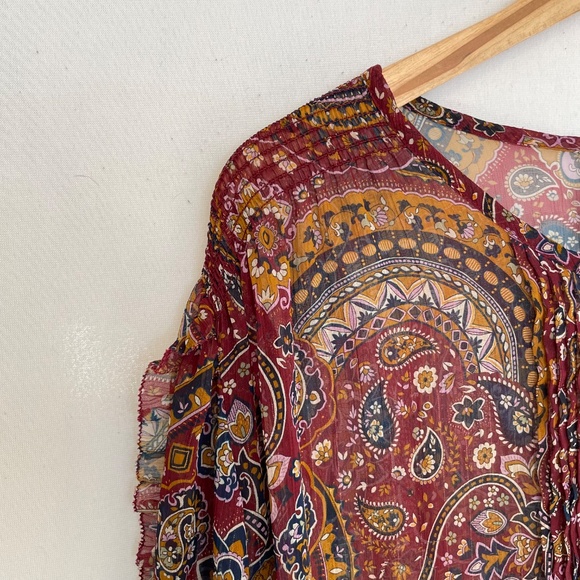 JOHNNY WAS JADE Size 2X Epsilon Paisley Peasant Top Sheer Georgette Fabric - Picture 2 of 7